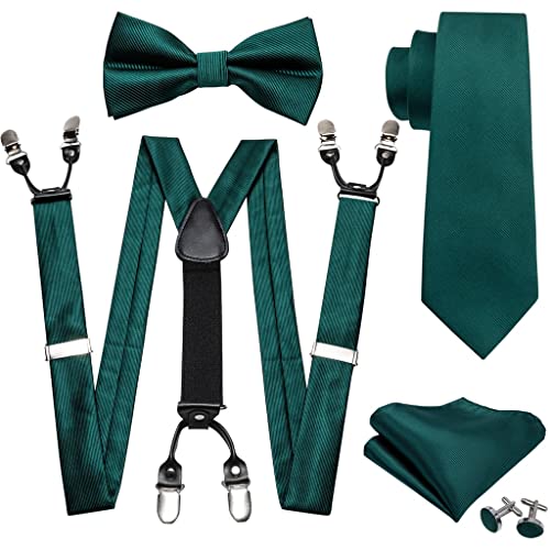 Conjunto de corbata de pre-nudo verde sólido para hombre miniatura 5