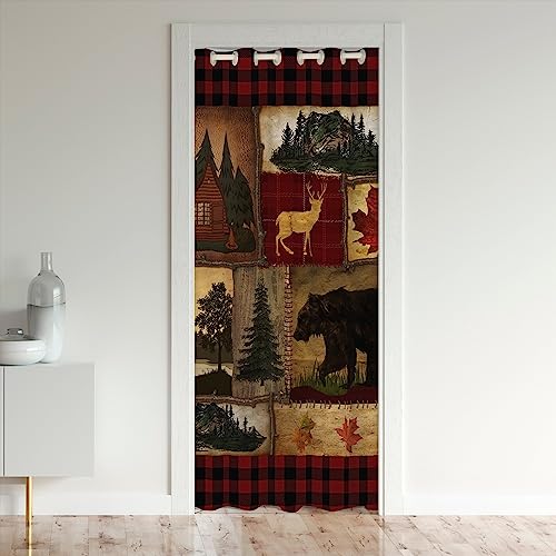 Homewish Bear Cabin Plaid Oscurante Tende Rustiche Farm Tende Caccia Cervi Tende Woodland Pine Tree Armadio Tende Acero Chalet Atif Rosso Nero Marrone 132x203