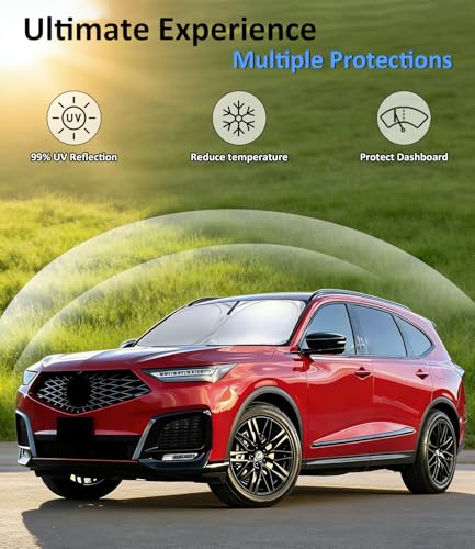 Image of Car Front Windshield Sun Shade for Acura MDX 2021-2024, Car Window SunShades Shield Cover Visor Protector with 240T Reflective Fabric UV & Sun Heat Protection Accessories