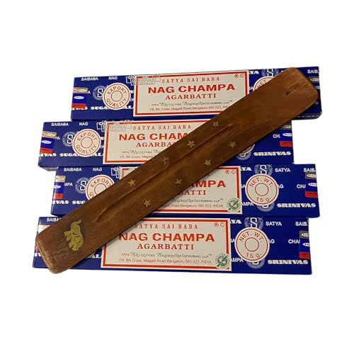 VIE Satya Incense Sticks, 4 Packs x 15g, with Incense Holder, Nag Champa, Other Colour