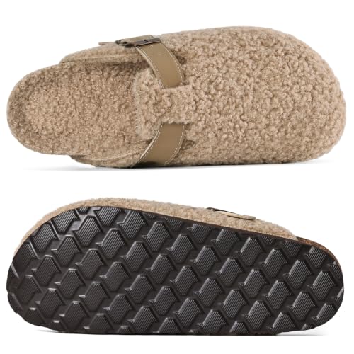 Image of KIDMI Women's Fur Lined Genuine Suede Clogs Fuzzy Cork Footbed Potato Shoes