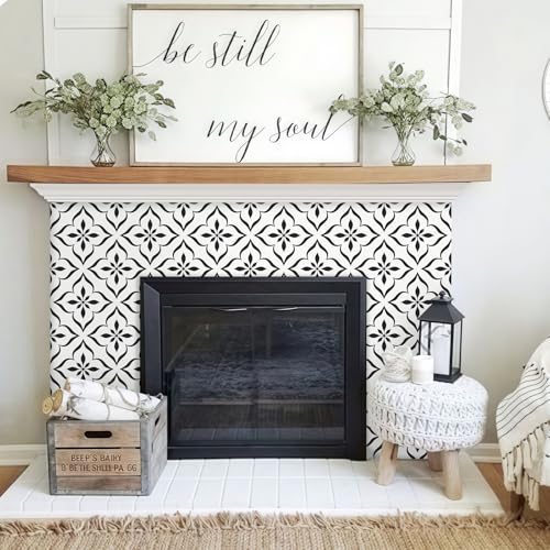 MORCART Peel and Stick Floor Tile, Vinyl Flooring Waterproof, Self-Adhesive DIY Flooring for Bathroom, Kitchen, Fireplace, Bedrooms, Wall (40PCS,7.87" x 7.87",White+Black Flowers,FT-1626) by UBAOXIN - Used condition - Image 3