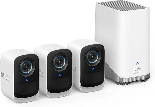 eufy security eufyCam S300(eufyCam 3C)3-Cam Kit, Security Camera Outdoor Wireless, 4K Camera, Expandable Local Storage, Face Recognition AI, Spotlight, Color Night Vision, 2.4GHz Wi-Fi, No M