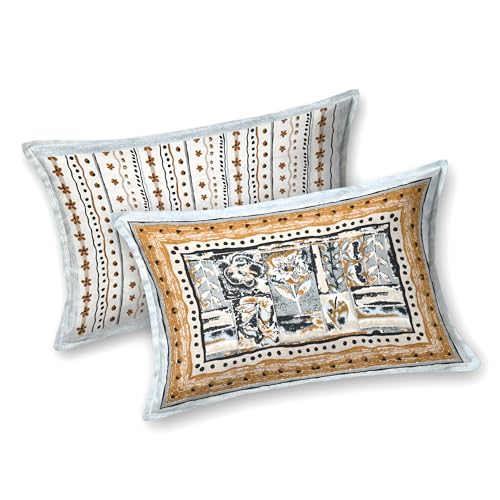 Image of BLOCKS OF INDIA Hand Block Printed 300 TC Cotton Super King Size Bedsheet(106 x 106) (Brush Grey)
