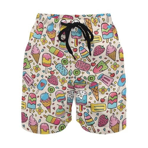 Watdotory Boys Swim Trunks Cartoon Sweets Print Swim Board Shorts Quick Dry Beach Swimwear Trunks Shorts Bathing Bottom for Boy 4-11 Years