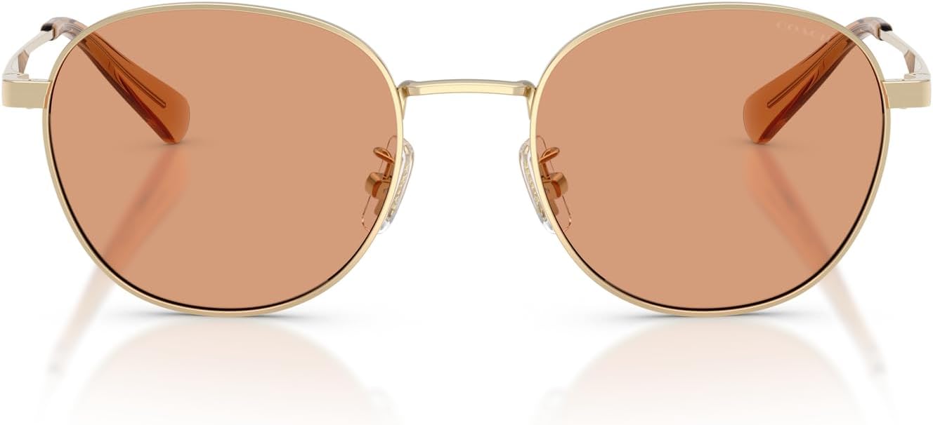 Coach HC7191 Men's Round Metal Sunglasses - Light Gold Frame, Sand Lenses, 100% UV Protection
