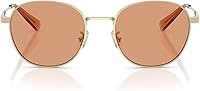 Coach HC7191 Men's Round Metal Sunglasses - Light Gold Frame, Sand Lenses, 100% UV Protection
