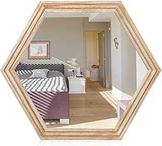 AOAOPQ Bathroom Small Mirrors for Wall Wooden Mirror Modern Rustic Hexagon Mirrors Farmhouse Decor for the Living Room Bathroom Bedroom, and Entryway 30 cm Rustic Brown
