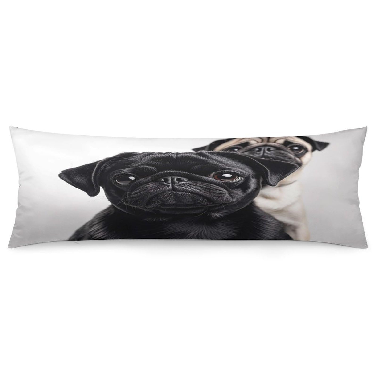 Cute Black Pug Dog Pillowcase Decorative Long Body Pillow Case Soft Breathable Body Pillow Cover Modern Large Pillowcase Cute Body Pillow Pillowcases for Bedroom Couch 18.9 X 53 Inch