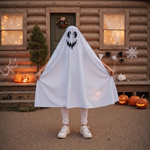 Disfraz infantil de fantasma poncho blanco para Halloween miniatura 2