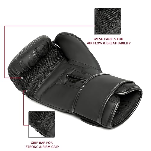 Islero Fitness Matte Black Boxing Gloves Men Punch Bag Women MMA Muay Thai Martial Arts Kick Boxing Sparring Training Fighting Gloves With Hand Wraps (Black - Image 3