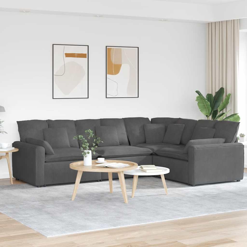 Modułowa sofa z poduszkami ze sztruksu, ciemnoszara, sofa narożna, zestaw wypoczynkowy i sofa do zabudowy, 4-częściowa sofa z podłokietnikami, metalowa rama do salonu i pokoju gościnnego
