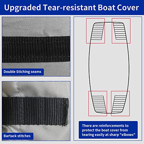Tuszom 100% Waterproof Pontoon Boat Cover 800D Marine Grade Polyester Pontoon Cover With Windproof Adjustable 16 Tire-Down Straps (Length:17'-20' Beam Width: Up To 102", Gray) #TOP4