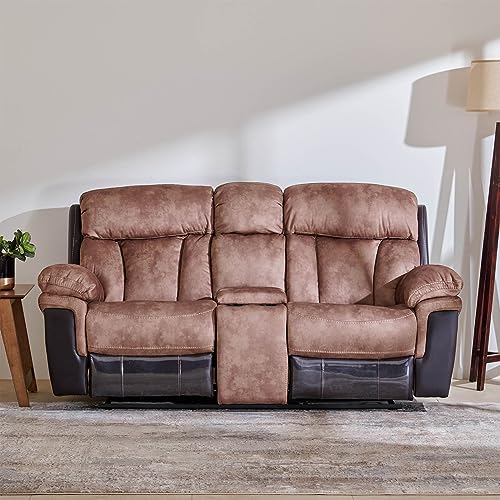 Home Centre Aries Faux Leather 2-Seater Rocking Recliner - Brown