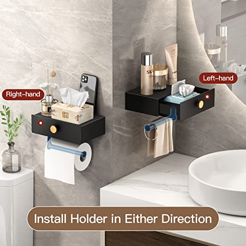 Voldra Toilet Paper Holder With Shelf Black Wipes Dispenser For Bathroom Stainless Steel Toilet Paper Holder With Storage Drawer Adhesive Wall Mount Small Bathroom Shelf #TOP2