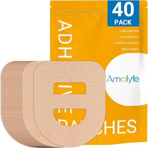 Omnipod 5 Adhesive Patches Waterproof, 40 Pack Amolyfe Omnipod Overpatches with Stretchable Strap, Optimized Split Backing for Easy Use, Breathable, Medical Adhesive (Tan)