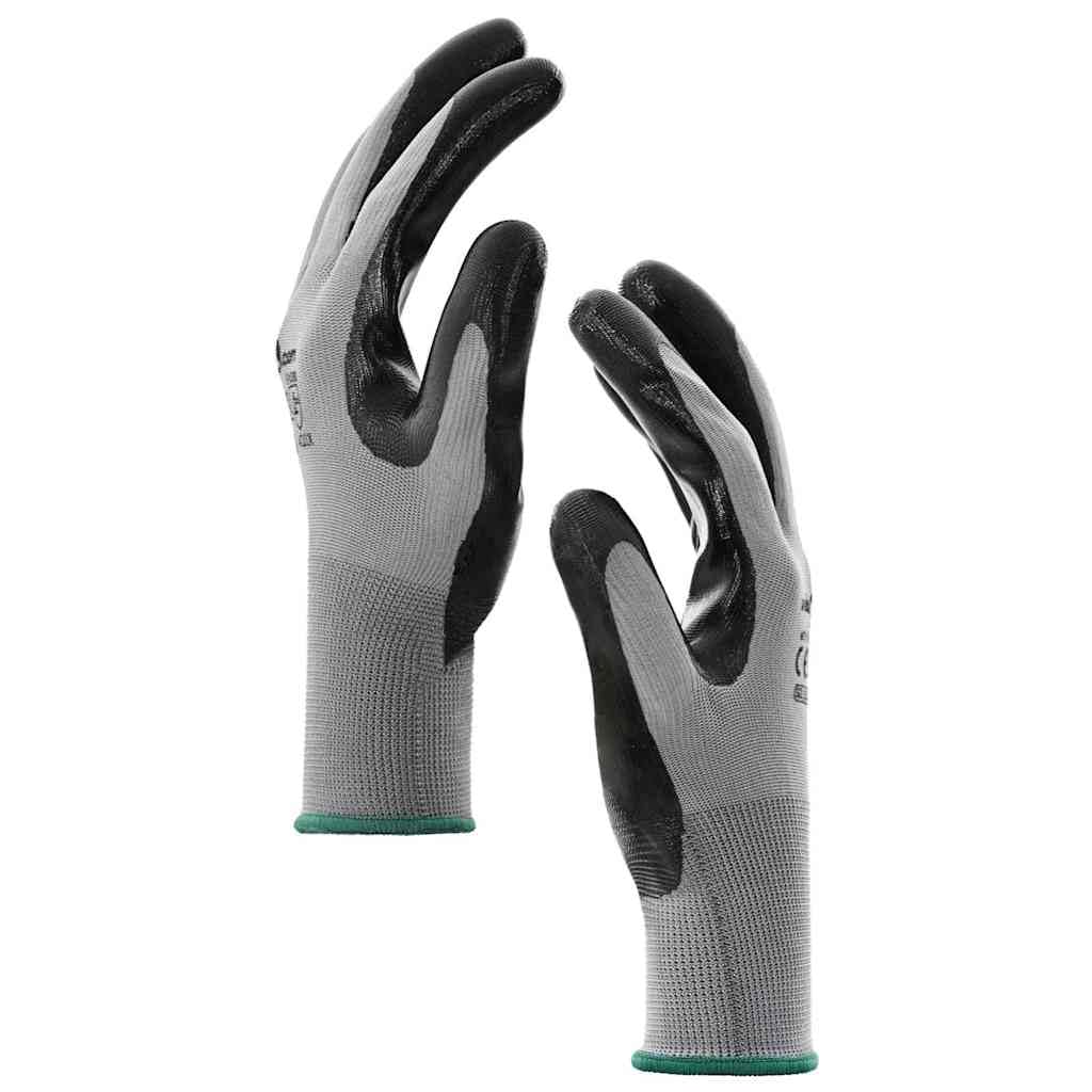 Lot de 24 gants de travail en polyester gris et noir 11/XXL pour l'intérieur et l'extérieur