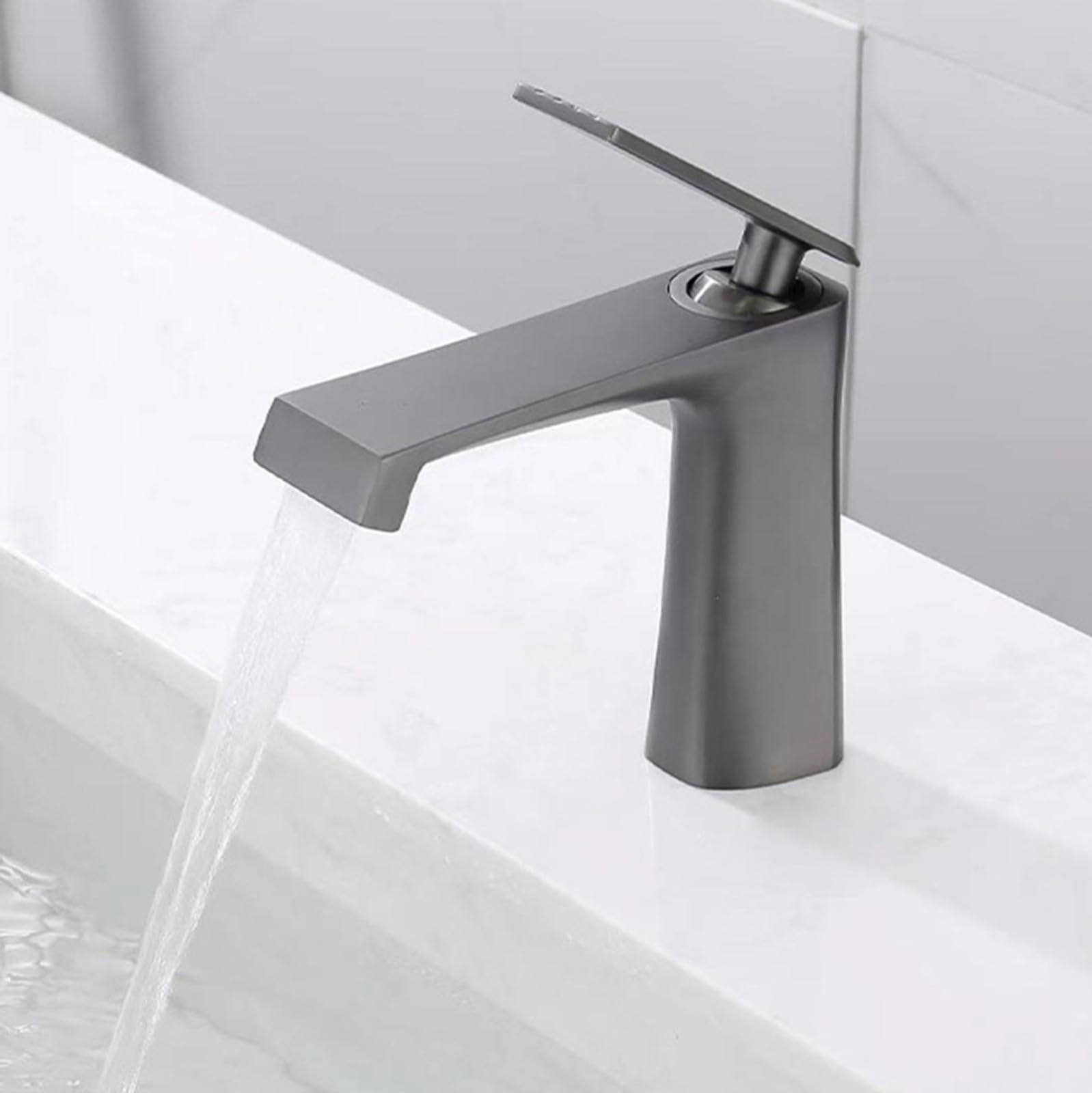 Grifo Baño Moderno Cascada Grifo de Lavabo Monomando agua Caliente y agua Fria Gris Pistola Corto