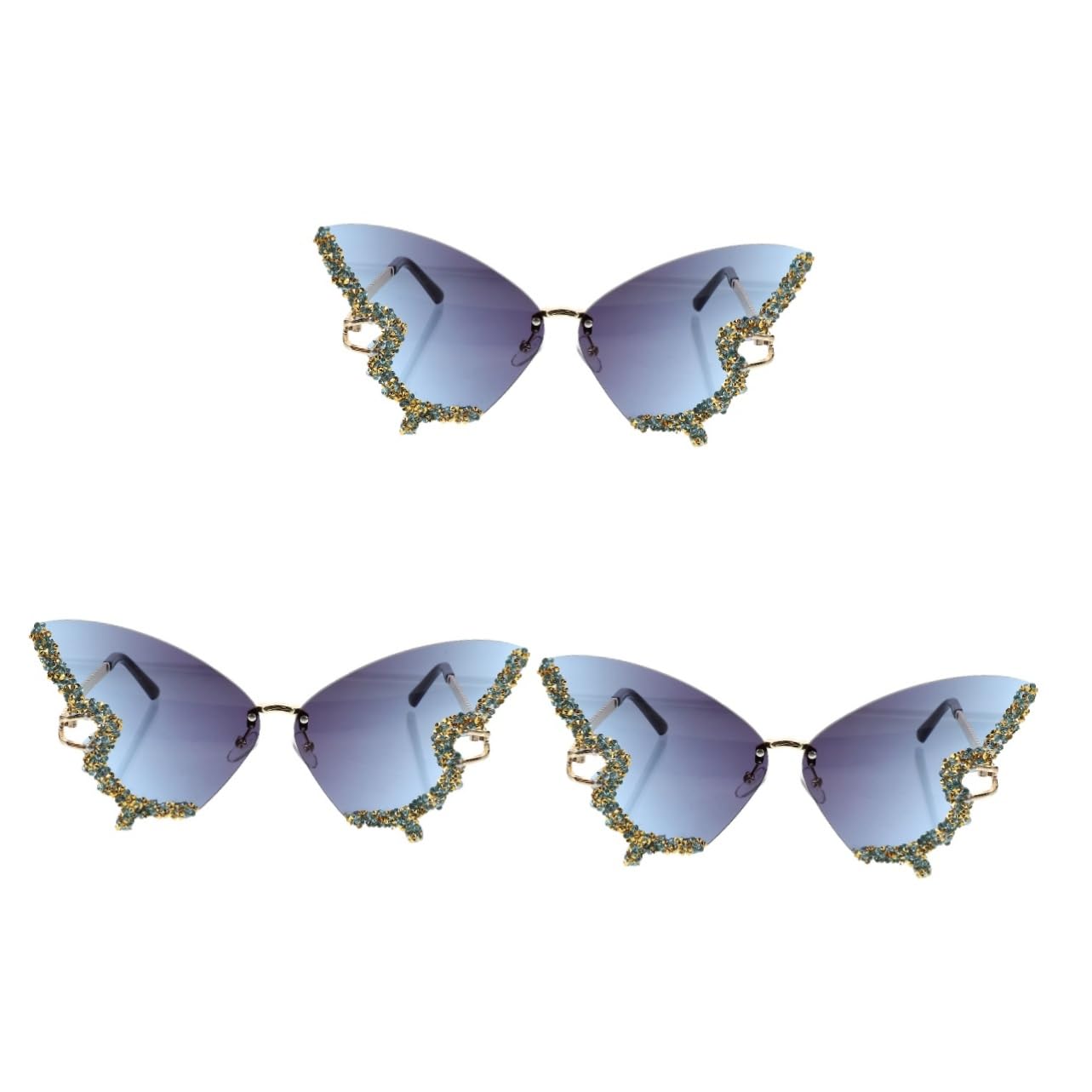 LIFKOME 3 Occhiali Da Sole Leggeri Alla Moda A Farfalla Senza Montatura Con Strass