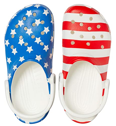 Crocs Tamanco unissex adulto masculino e feminino com estampa clássica, Branco/Multi, 13 Women/11 Me