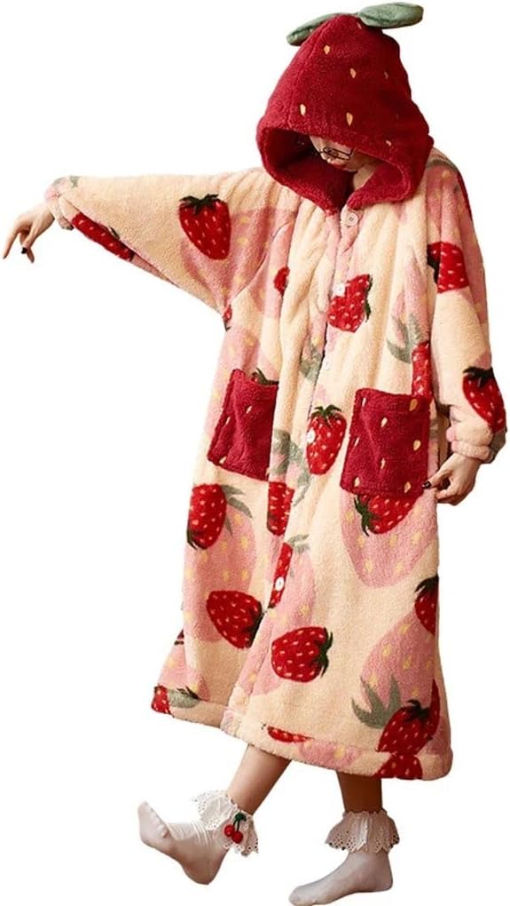 Flannel Thicken Bathrobe Ladies Coral Fleece Sleepwear Soft Plush Robe Hooded Women's Home Clothes
