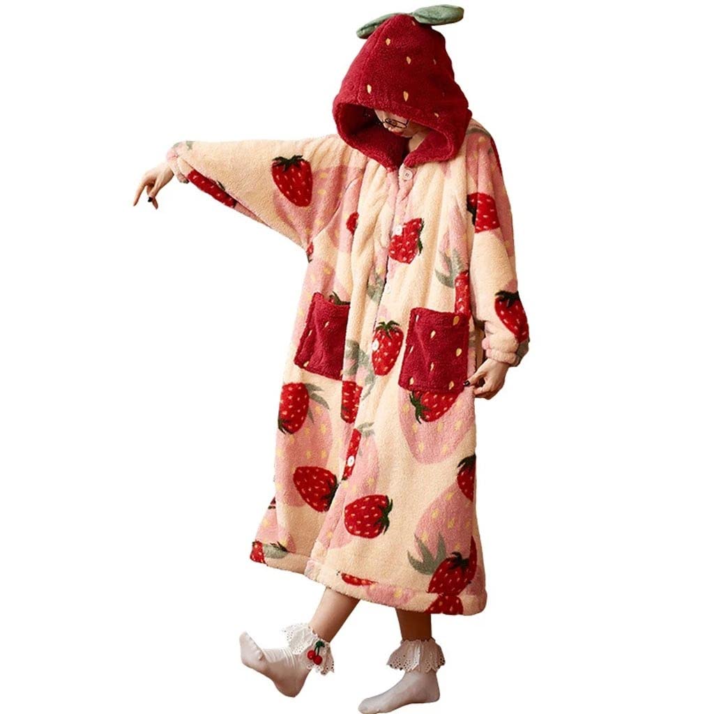 Flannel Thicken Bathrobe Ladies Coral Fleece Sleepwear Soft Plush Robe Hooded Womens Home Clothes