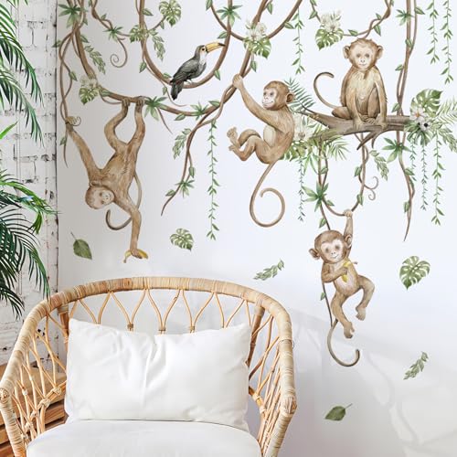 Vinilos decorativos 3D monos en enredadera para pared miniatura 1