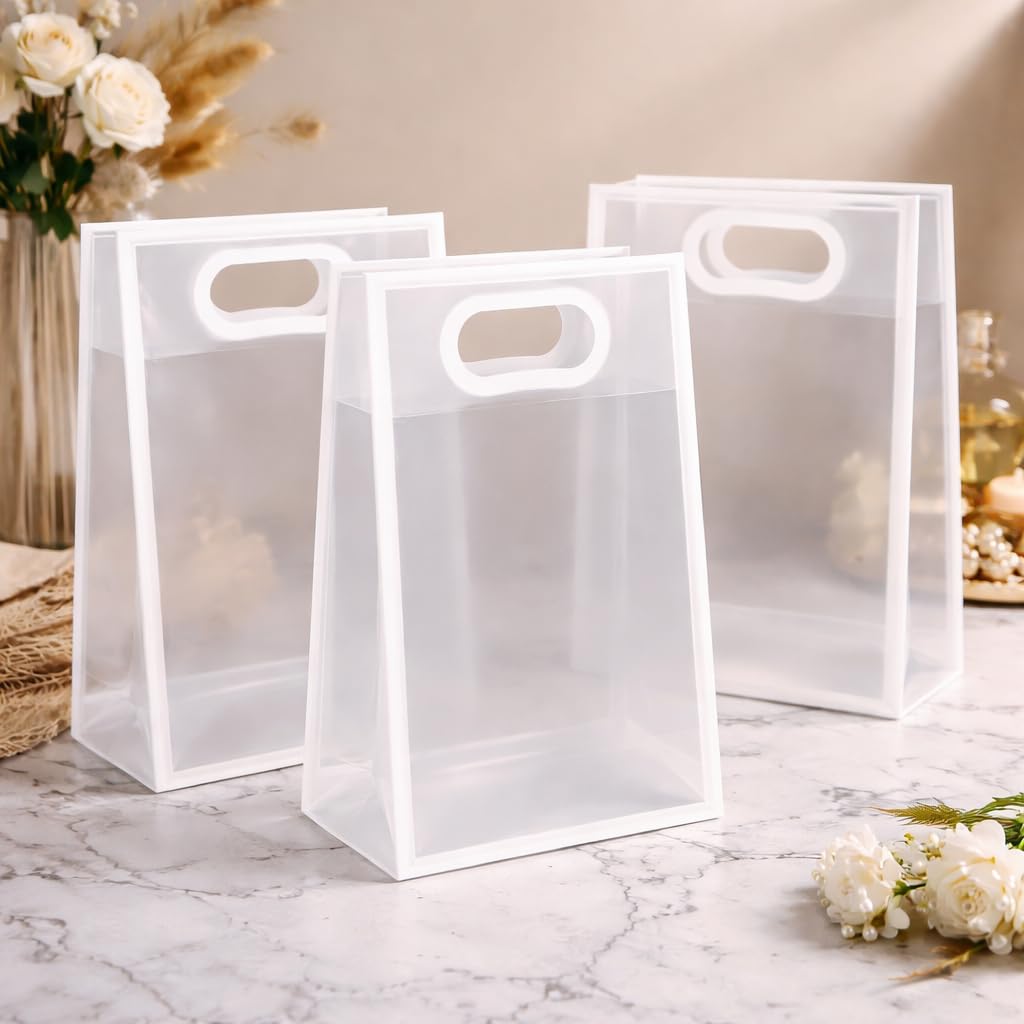 SATYAM KRAFT 6 Pcs Translucent Multipurpose Gift Bags | Gift for Her/Him, Wedding Return Gifts Baby Shower Anniversary Birthday Hamper Shopping Christmas & Valentine’s Day Party Favors (Medium, White)-image-40