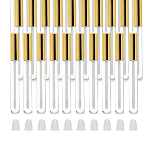 GYBest (10/30) Pcs 10ml Empty Lip Gloss Tubes Containers, Golden Refillable Lip Balm Bottle with Rubber Insert for Lipstick (30Pack)