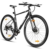 700C Trekkingrad Schwarz, Shimano 7-Gang, 700×40C Reifen, 42 cm Alurahmen, Scheibenbremsen, Citybike Damen Herren, Schwarz
