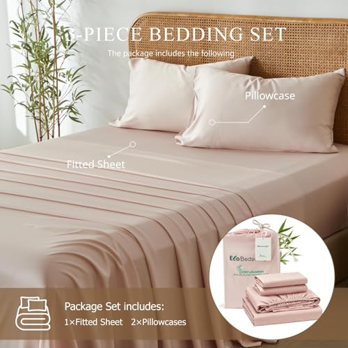Image of 100% Viscose Derived from Bamboo Sheets Queen Size, Soft & Cooling Viscose from Bamboo Sheets Set, Organically Grown,Breathable & Soft Deep Pocket Up to 18 Inches(Light Pink)