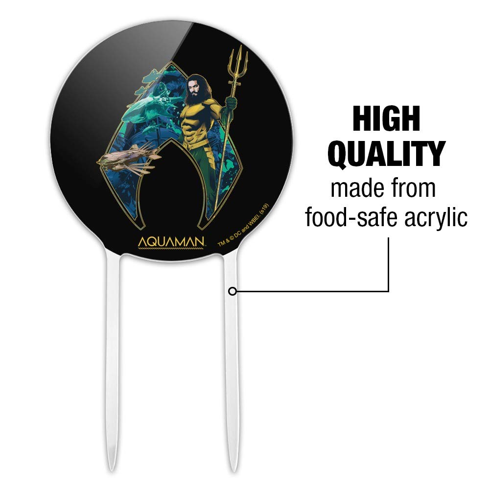 Aquaman Movie Atlantis Logo Cake Topper - 7.25" Acrylic, Officially Licensed, For Birthday & Themed Parties