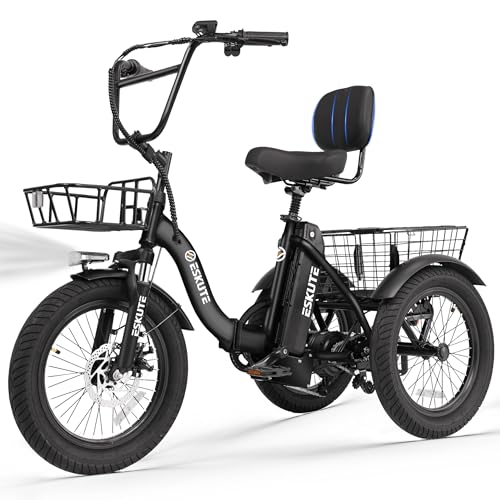 ESKUTE E Trike Electric Bike, Peak 1200W Brushless Motor Folding Trike 18X3.0...