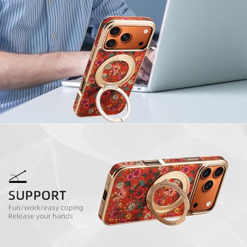 Coque en cuir iPhone 14 Pro bleu avec béquille fleur epuree de luxe