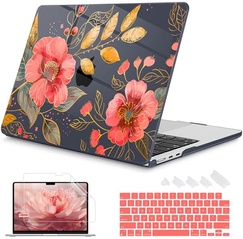Image of Mektron Case for 2026 MacBook Air 13-inch M5 Laptop A3449 with 13.6-inch Liquid Retina Display, 2025 2024 2022 M4 /M3 /M2 MacBook Air 13 inch Hard Shell Cover, Fit Model A3240 A3113 A2681, Floral C339