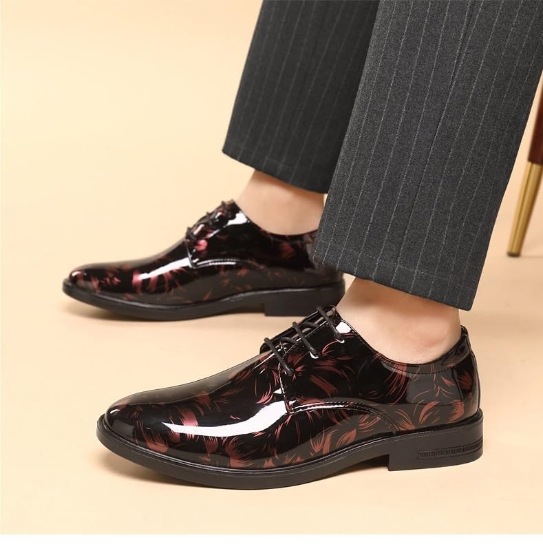 Shoes Dress Oxford for Men Lace Up Round Toe PU Leather Floral Shiny Derby Shoes Anti-Slip Slip Resistant Low Top Block Heel Wedding3