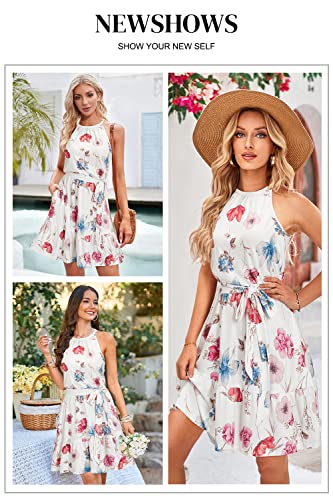Image of Newshows Women's Halter Neck Belted Summer Casual Beach Sundress | Lightweight, Breathable, Summer Casual Beach Sundress 2026, Holiday, A-Line, Dating, Daily Wear