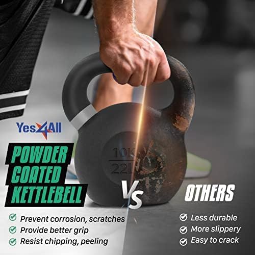 image for Yes4All Powder Coated Kettlebell, 44 lb Cast Iron Core Kettlebells wit