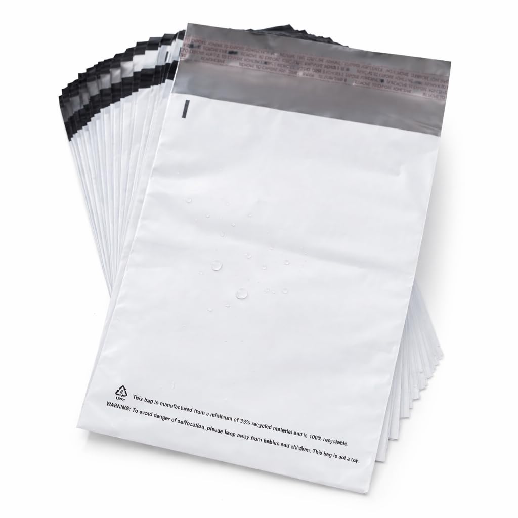 Indigoยฎ Small White Plastic Mailing Bags 165x240mm โ Pack of 100 Postal Shipping Bags for Packaging & Ecommerce โ Strong Lightweight Poly Mailers