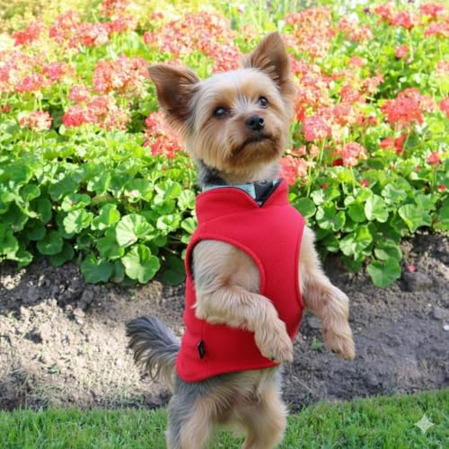 Image of JACKO & CO - Fleece Vest Dog Sweater with Leash Ring - Soft, Warm & Lightweight Pullover Coat for Small & Medium Dogs, Puppies & Cats - Cozy Fall /Winter /Spring Pet Jacket (Red, X-Small 2-4lbs)