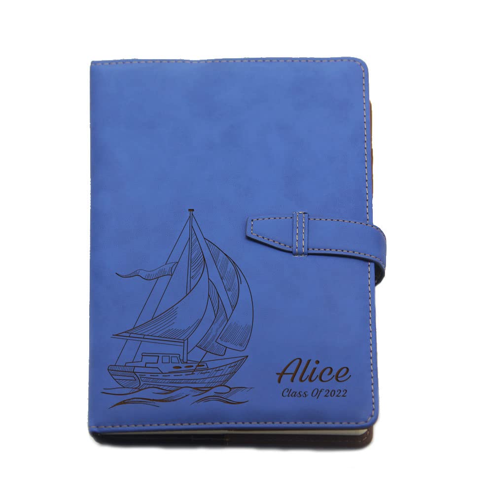 EDSG Personalised Gift for Mum Women Men Journal Diary Notebook Custom PU Leather Notebook Leather Diaries for Him Girl Her Daughter Boy Gift for Birthday Graduation A5 Size (Blue Design 1)