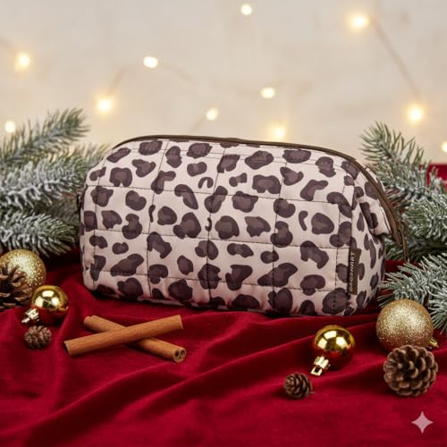 Image of BAGSMART Makeup Bag Travel Toiletry Bag, Puffy Padded Make Up Bags for Women Makeup Organizer Case, Wide-open Pouch Purse Travel Essentials Toiletries Accessories Brushes, Leopard