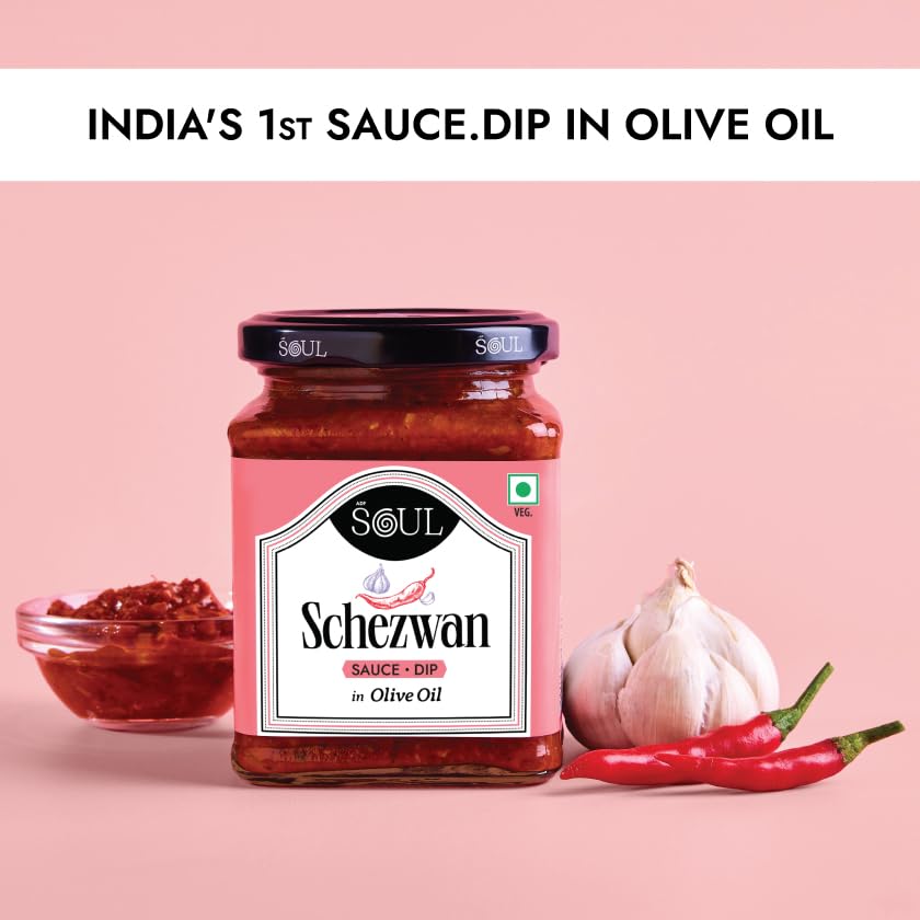 Image of ADF Soul Schezwan Chilli Sauce + Dip Made in 100% Olive Oil | Spicy Indo-Chinese Sauce + Dip with Red Chillies & Garlic | Bold & Fiery Taste | Perfect for Momos & Fried Snacks | 265 g.