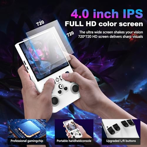 Image of R36MAX Retro Handheld Game Console, 4.0 Inch 720x720 IPS Screen, 64GB Built-in 18,000+ Classic Game, Portable Hand Held Open Source Linux System, 4000mAh Battery Retro Gaming Console(White 64GB)