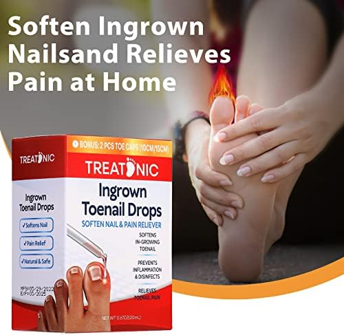Treatonic Ingrown Toenail Treatment - Ingrown Toenail Pain Reliever and Softener Kit for Easy Trimming with Silicone Gel Toe Caps