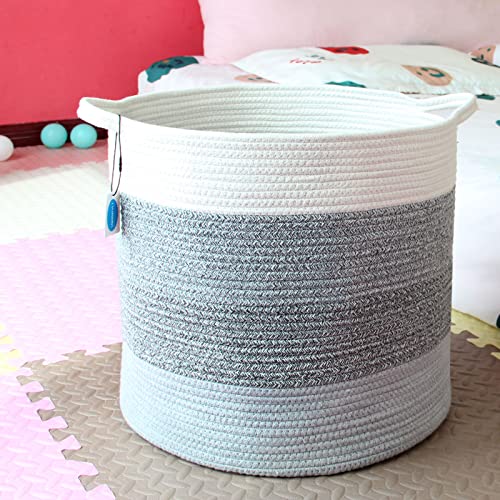 Casaphoria Cotton Rope Storage Basket for Organizing,Round Blanket Basket Living Room,Woven Laundry Basket with Handles for Bathroom Bedroom,Stripe Woven Cotton Laundry Hamper,Gradient Gray by Casaphoria - Image 7