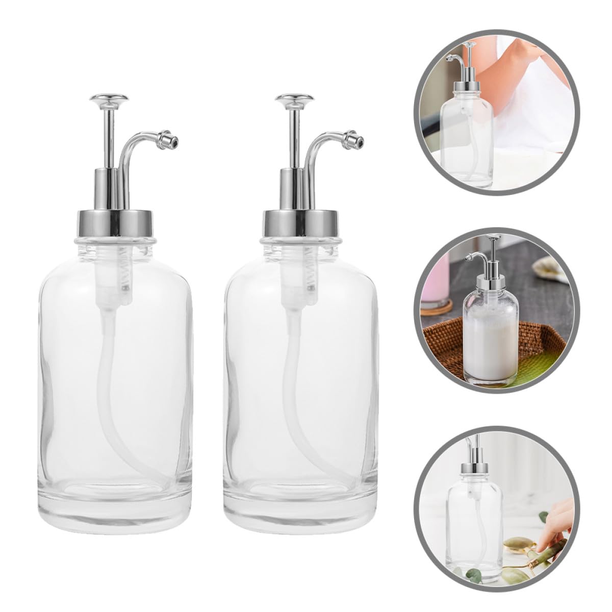 LALAFINA Distributeurs de Sirop pour Café en Verre 500ml Multi-usages Lot de 2 Pompe à Pression en Acier Inoxydable et Pp, Design Unique Cuisine Pratique et Élégant