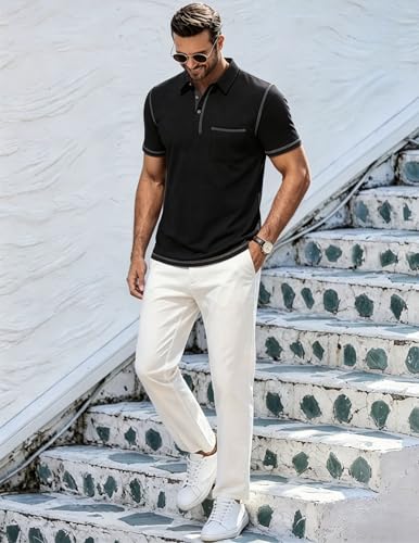 Image of Mens Polo Shirts Short Sleeve Casual Summer Lightweight Cotton Golf Polo Shirts with Pocket