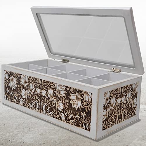 Wooden Box, Decorative Storage Box with Hinged Lid, 11"x6" Rectangular