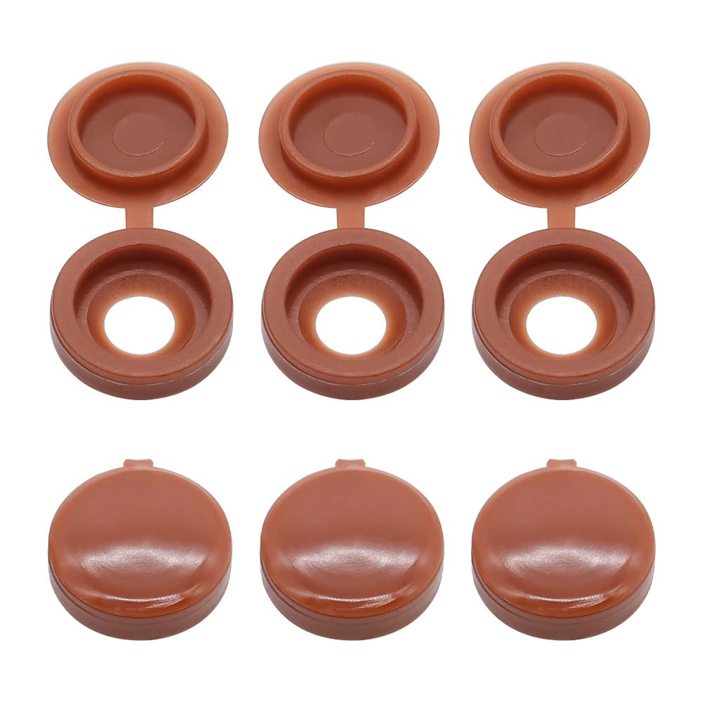 Glvaner 100 pcs Light Brown Collated Screws Hing Screws Cover Caps Plastic Screw Caps Fold Screw Snap Covers Washer Flip Tops